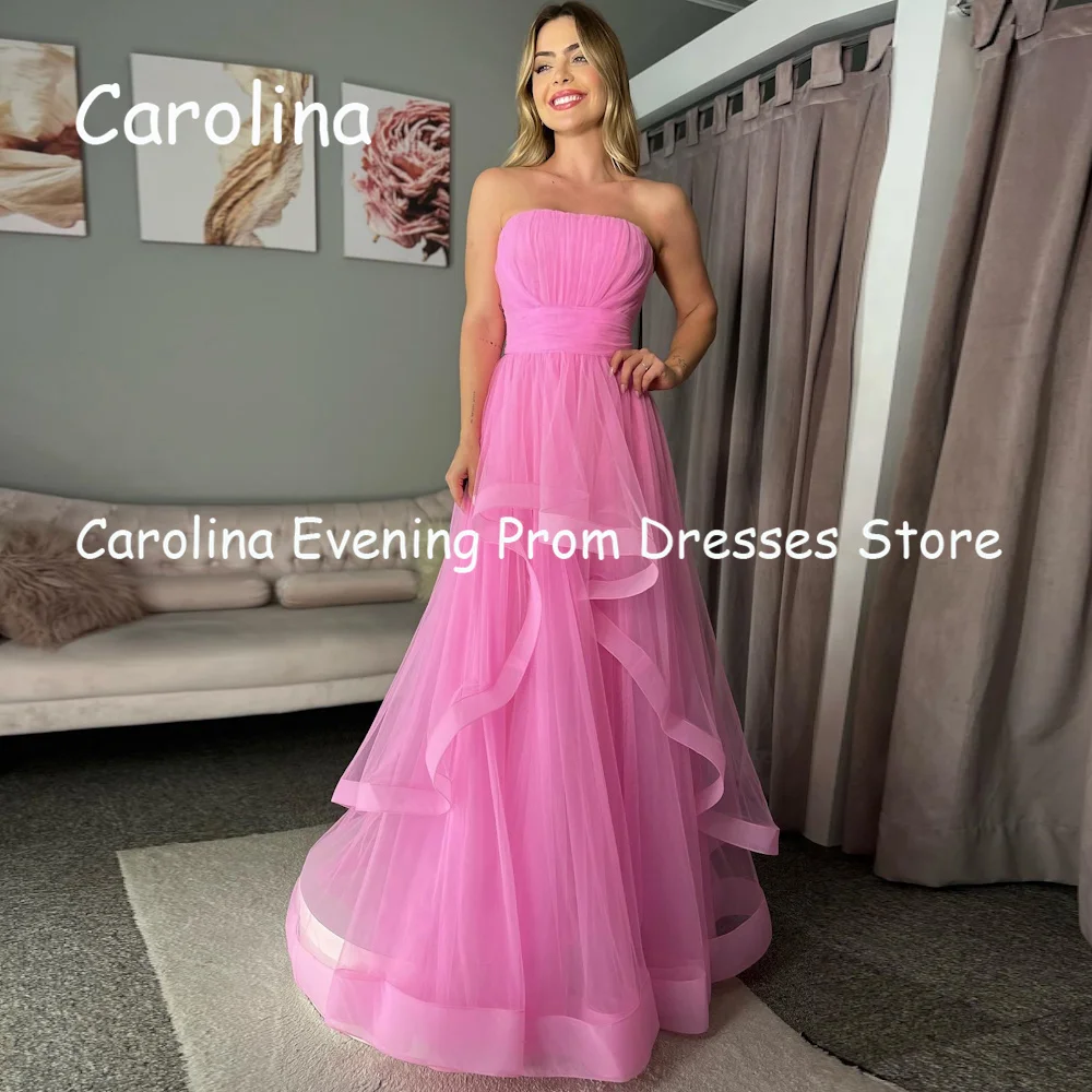 Carolina Tulle A-line Strapless Ruffle Floor-length Prom Gown luxury Evening Formal Elegant Pretty Party Dress for Women 2023