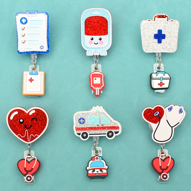 Shiny Medical Supplies First-Aid Doctor Nurse Style Rotate Clip Retractable Badge Reel Card Holder Exhibition Name Card Parts