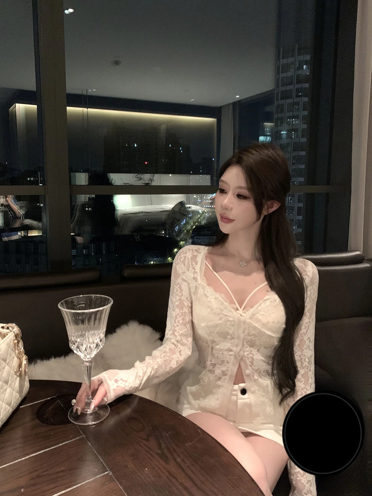 

Kubiliv Muses Beauty Lace Splicing Net Sleeveless Long V-neck Two-piece Set Women's Soft Temperament Button Cardigan Wrap Dress