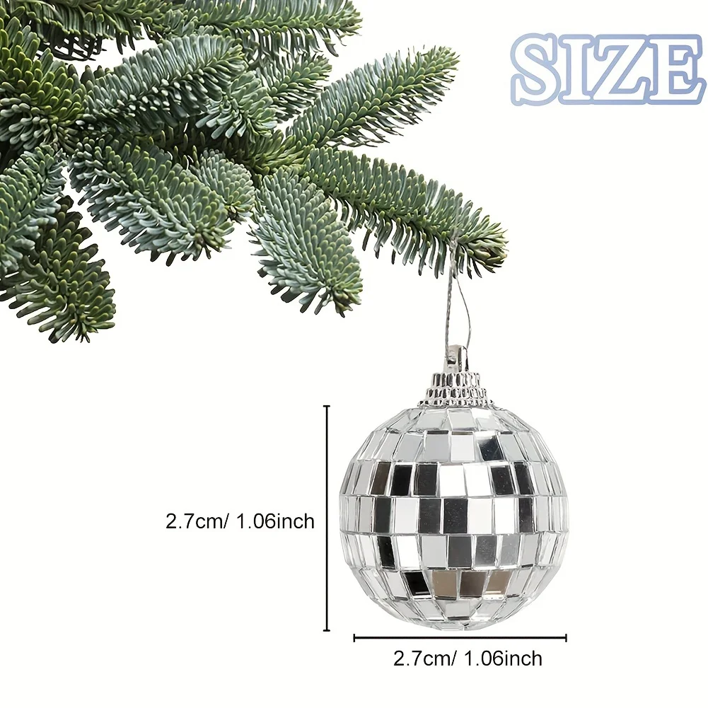 12pcs Silvery Disco Mirror Balls Christmas Balls Christmas Tree Ornaments Baubles Hanging Mirror Disco Party Christmas Tree Deco