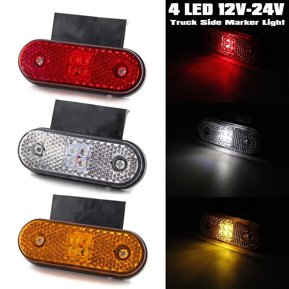 

10Pcs 4 LED 12V 24V Side Marker Light + Bracket Turn Signal Rear Tail Clearance Lamp Car Truck Tractor RV Trailer Lorry Pickup