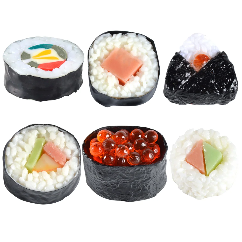 6 Pcs Simulation Sushi Fake Japanese Food Model Realistic Prop Fudge Artificial