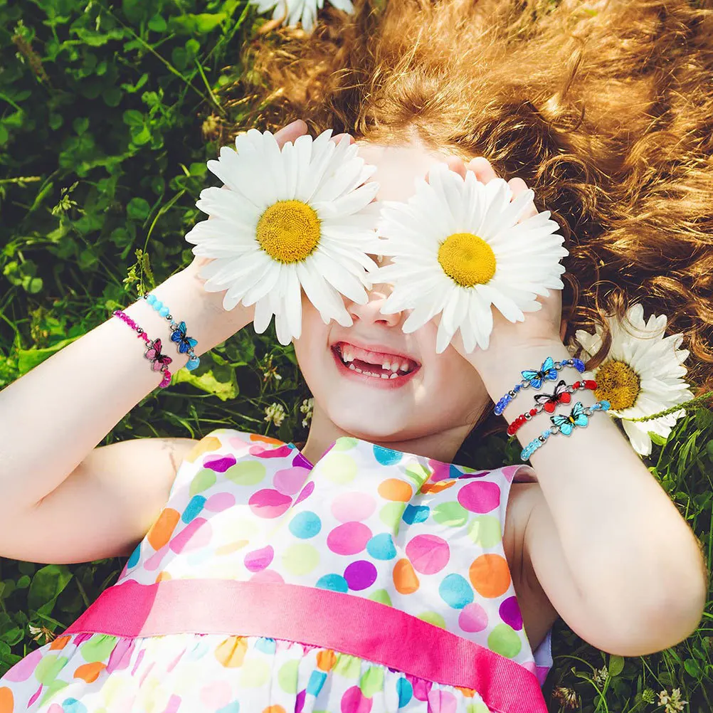 

12Pcs Crystal Beaded Butterfly Drawstring Bracelet Kids Friendship Charm Woven Bracelet Gift Butterflies Party Favors