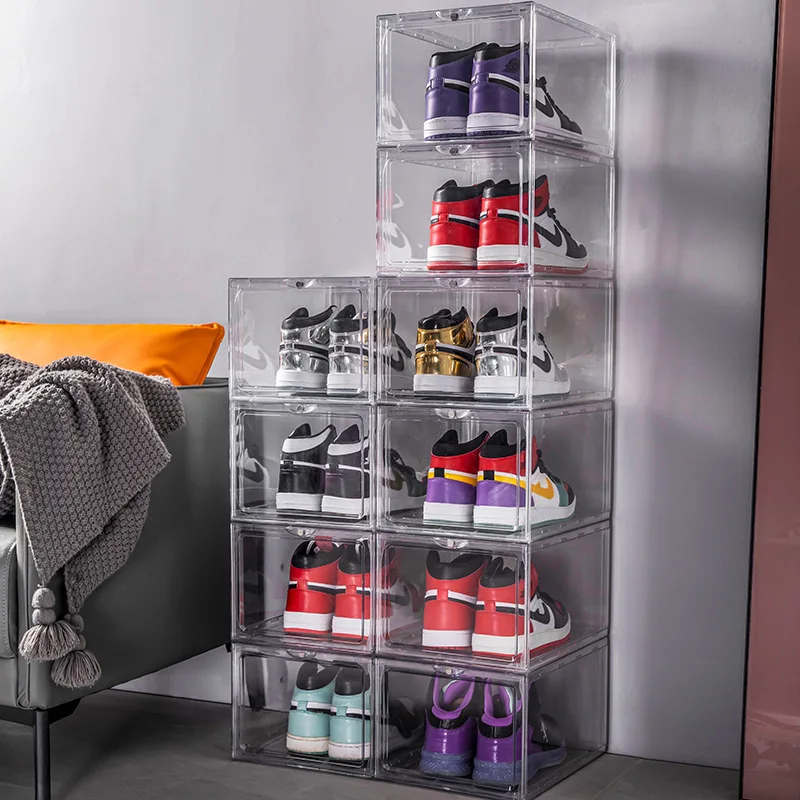 High Top Magnetic Home Basketball Shoe Box Moisture-Proof Dust-Proof Plastic Acrylic Clear Shoe Storage Box Shoe Cabinet