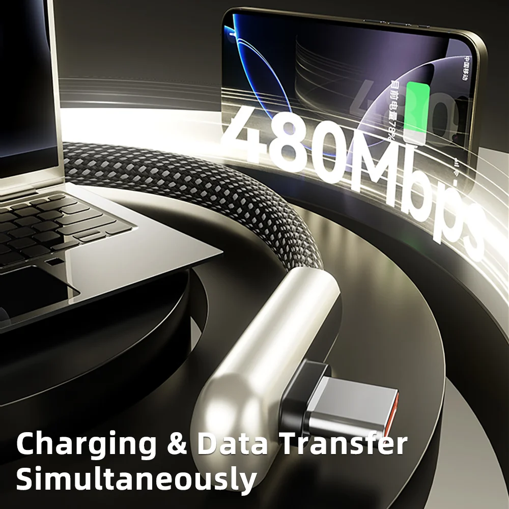 100 واط USB نوع C إلى C شحن سريع كابل بيانات الكوع PD PPS الحبل كابل آيفون 17 16 15 سامسونج غالاكسي S25 شاومي 17 OnePlus