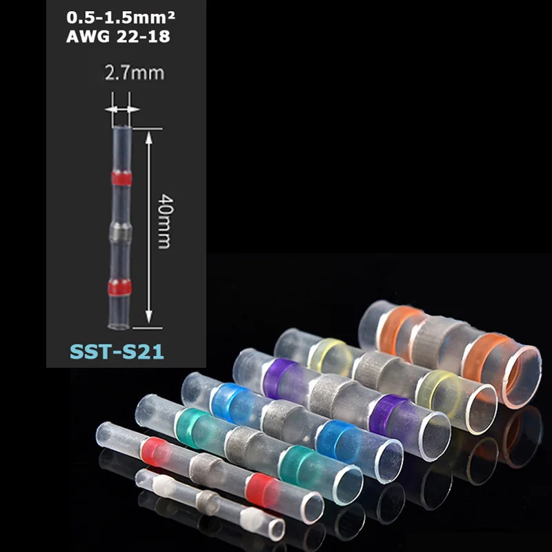 10/20/30/50PCS Solder Seal Wire Tube AWG22-18 0.5-1.5mm² Heat Shrink Automotive Marine Insulted Butt