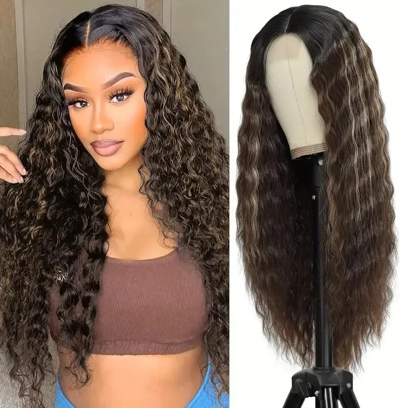 

European and American Fashion New Lace Front African Small Curly Long Curly Hair Fluffy Natural Synthetic High-Temperature Fiber