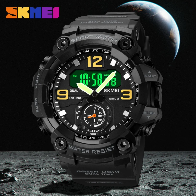 SKMEI Brand Sport Watch Men Luxury 3 Time Led Light Electronic Watches Fashion Military Wristwatch Sports Clock For Man 2022