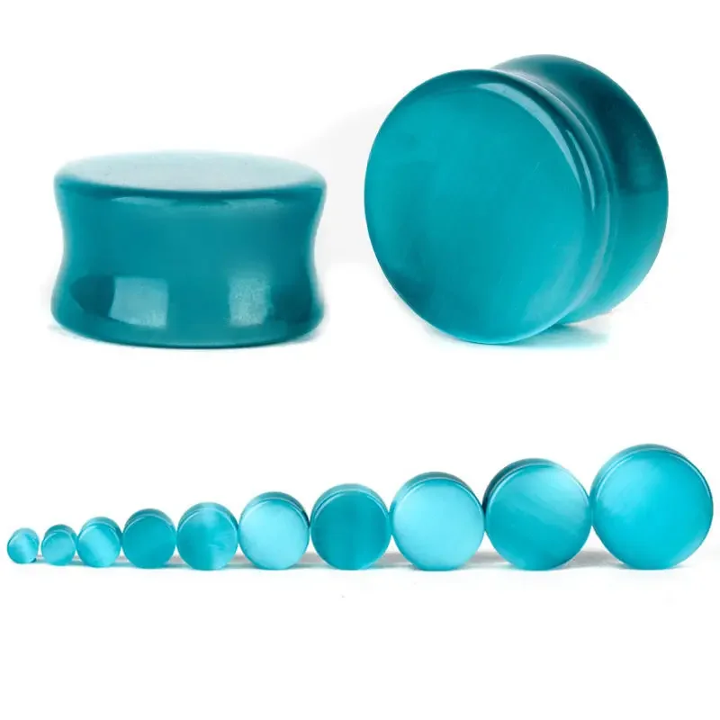 2 Pack Blue Round Ear Plugs Stretch Opal Ear Gauge Earrings Men Women Opal Piercing Ear Expander Body Piercing Jewelry
