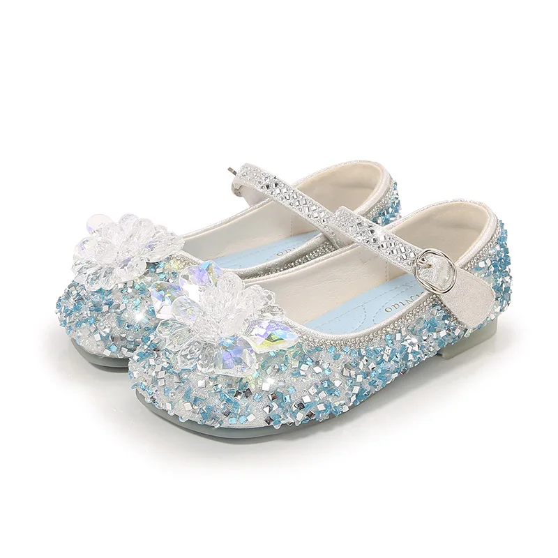 Zapatos de princesa para niñas, calzado de cuero con diamantes de imitación, azul, rosa, ostentoso, Mary Janes