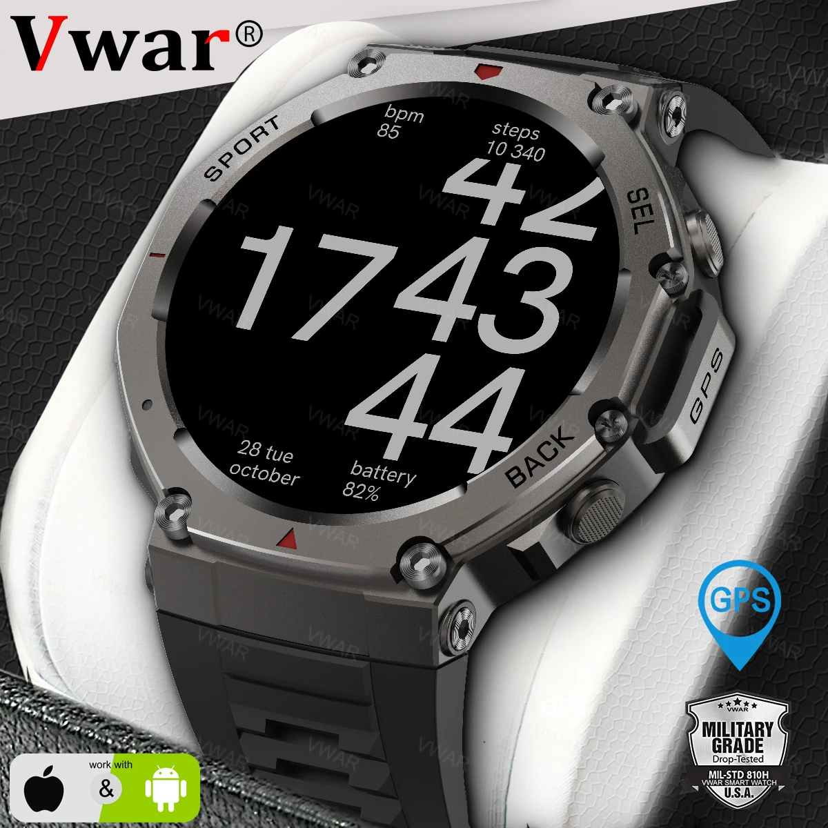 

2025 For Huawei Xiaomi Military-Grade Durability Smart Watch 1.43inch AMOLED Screen 5ATM GPS 6-Satellites Bluetooth Call Watch