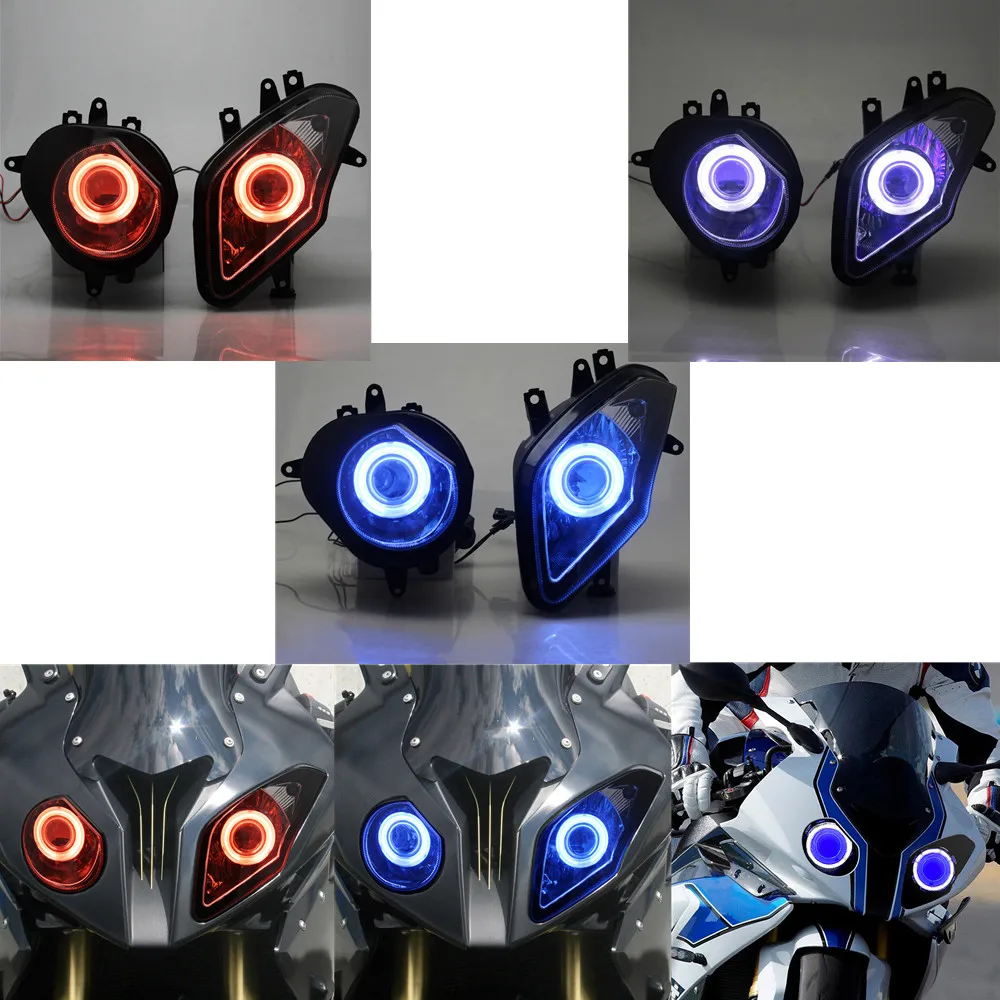 Motorcycle LED Headlamp Custom Angel Eyes HID Bi-Xenon Projector Head Light Lamp For BMW S1000RR 2009-14 Headlight Assembly