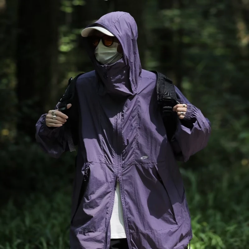 

Mountaineering Jackets Men Hooded Thin Summer Breathable Sun-proof Fashion Loose Full Sleeve Outdoor Unisex Normcore Solid Chic