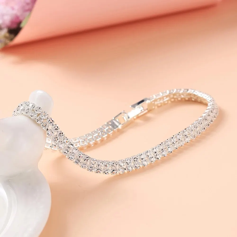 New Rhinestone Pearl Bracelet Female Senior Sense Of Hand Jewelry Elastic Bracelet Fashion Wild Wide Version Of The Open Bangles