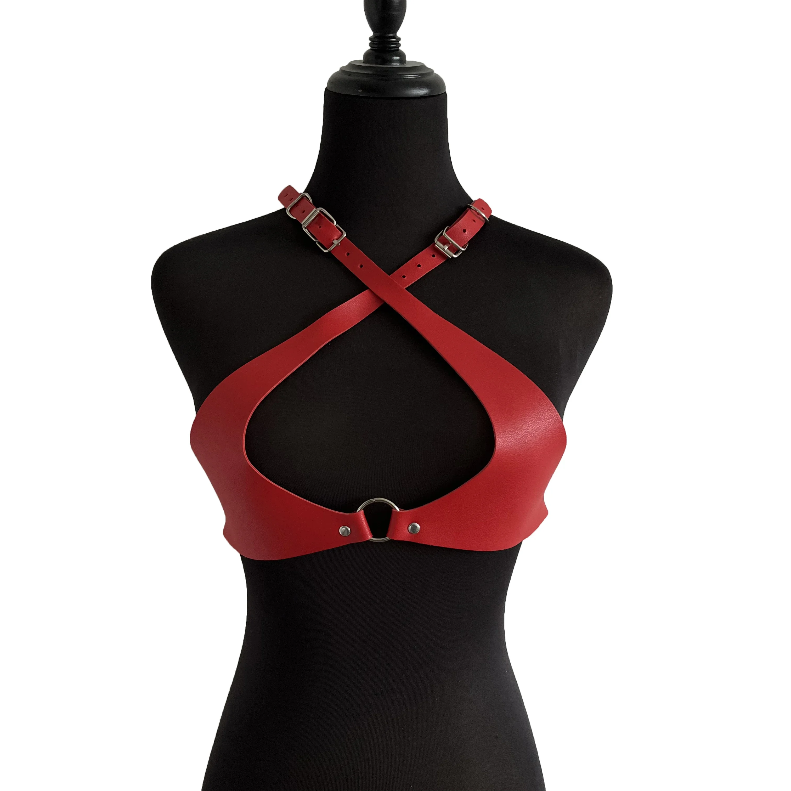 

Red Faux Leather Harness Strap Belts Women Lingerie Sexy Body Bondage Cage Sculpting Harness Garters Goth Harajuku Suspenders