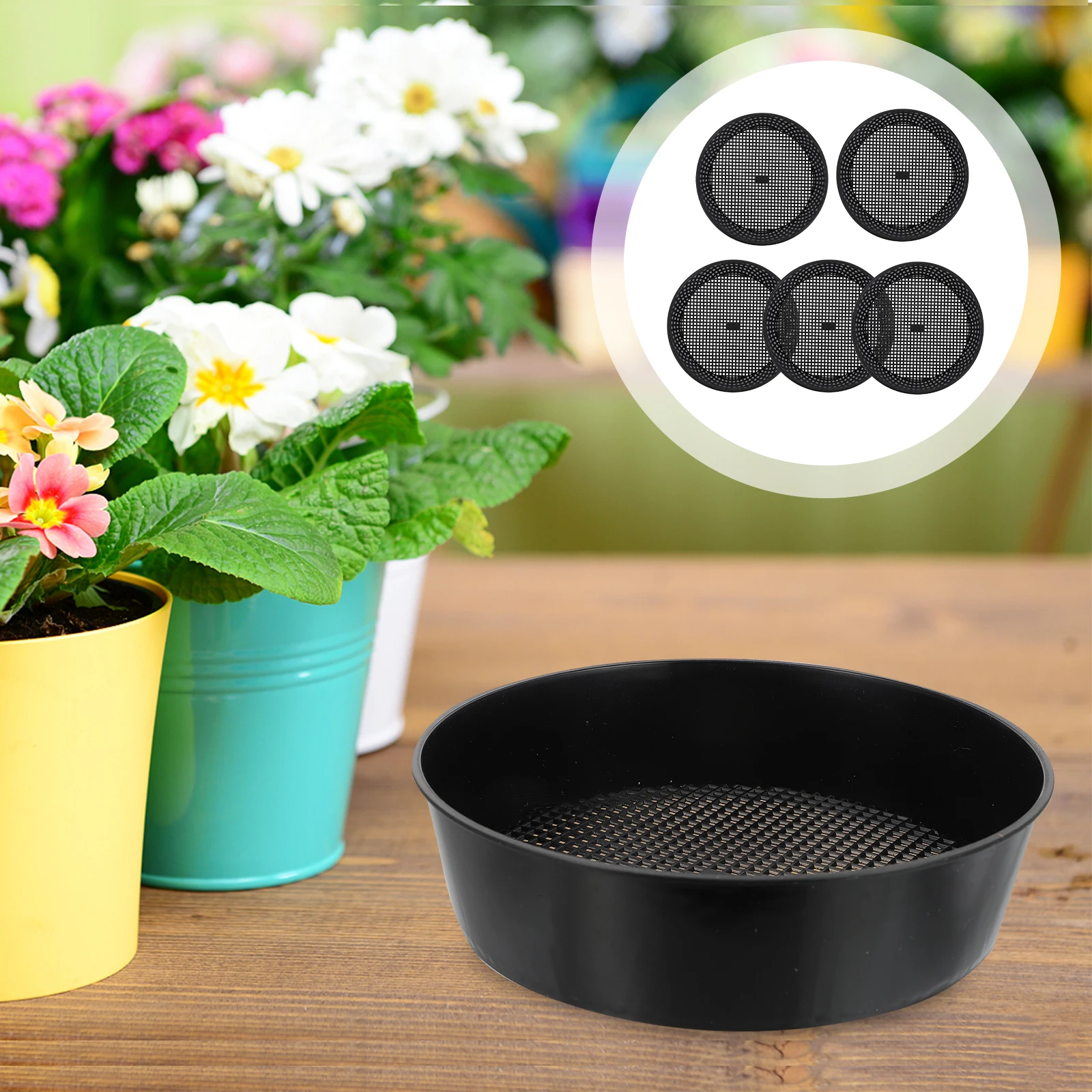

5pcs Plastic Soil Sand Filter Tools Durable Lightweight Plastic Sand Filter Tools Sieves Clean Storage Black