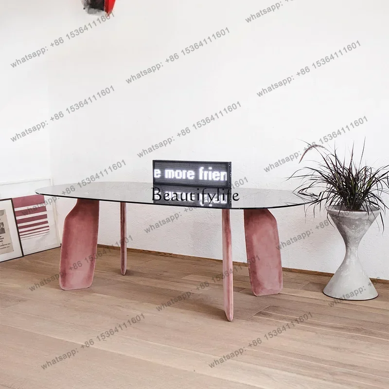

D30Modern Creative Oval Glass Marble Multi-Person Dining Table