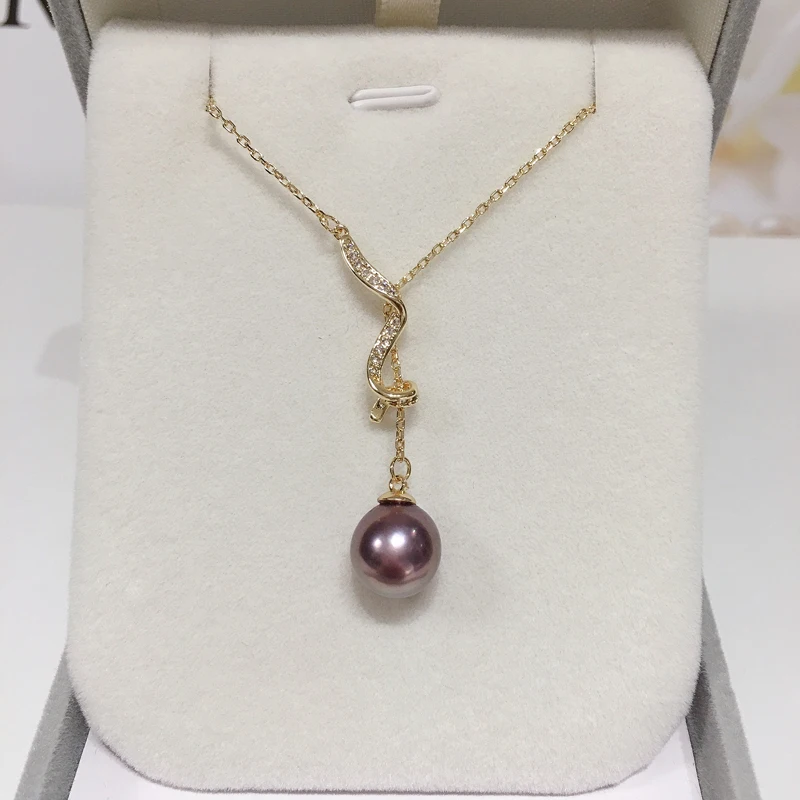 ZHBORUIN 100% Real Natural Freshwater Pearl Necklace Pearl Jewelry Y Chain Adjustable Purple Round Pearl Pendant Chain For Woman