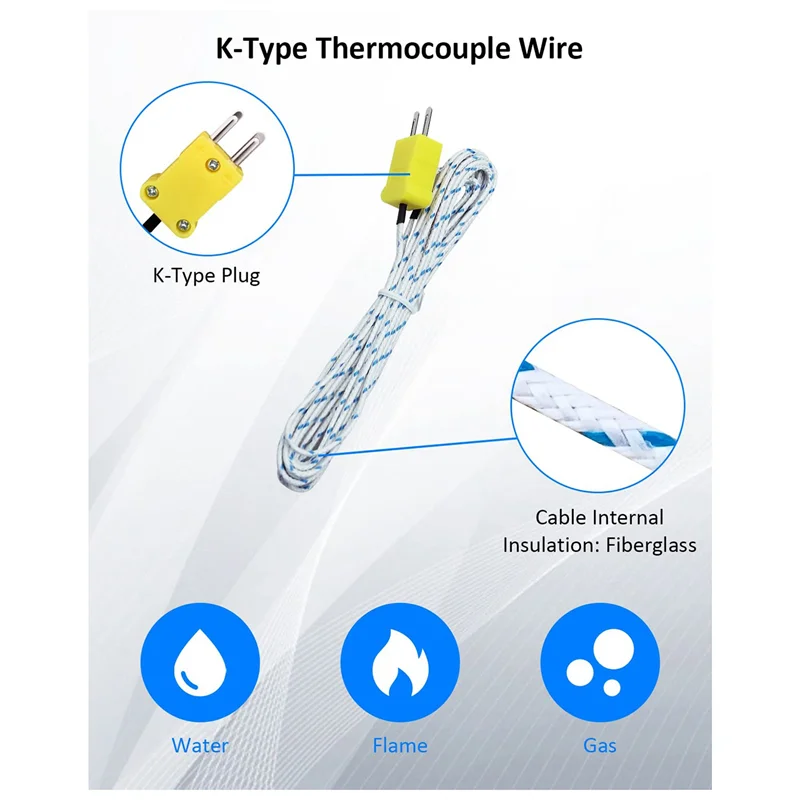 

ABLK 10Pcs 3Meters K Type Mini-Connector Thermocouple Temperature Probe Sensor -50-350°C Temperature Sensing Line