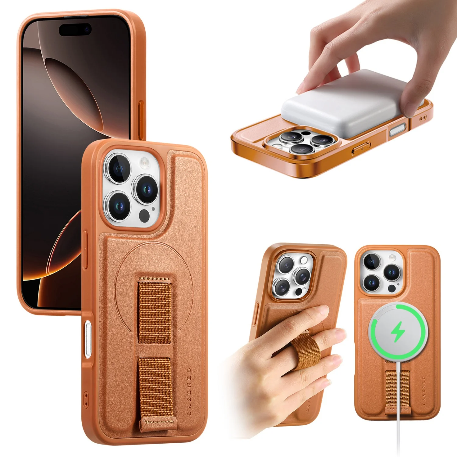 For Magsafe Wrist Strap Case for IPhone 17 Pro Max 16 15 14 13 12 Pro Max 16 Plus Magnetic Leather Case Phone Cover Bumper