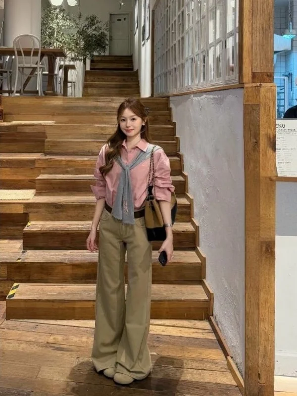 

Ретро Гонконг Sle Long Sve Collar awl irt Женский розовый роскошный модный топ для ранней зимы из высококачественного материала