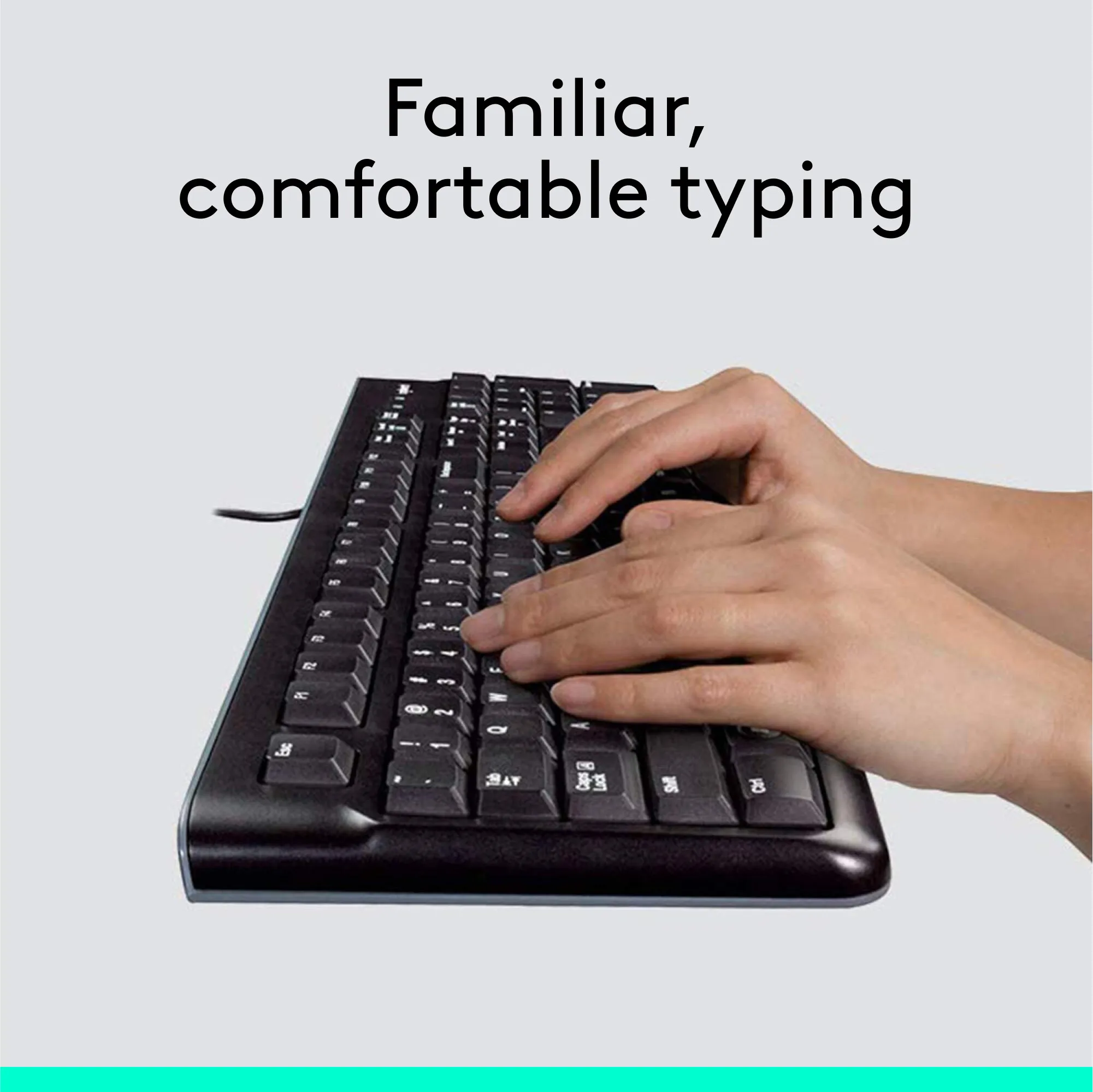 Logitech MK120 Desktop USB Wired Combo Keyboard Mouse HITAM Ukuran Penuh Pekerjaan Desain yang mudah digunakan