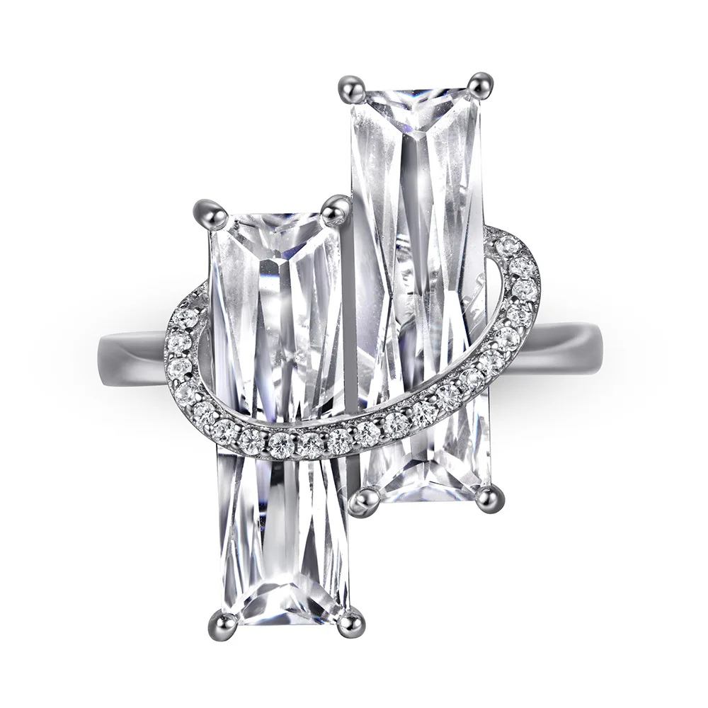 

Fashion S925 sterling silver plated 18K gold PT950 platinum ring for women's high-end ring, grandmother cut gemstone ring