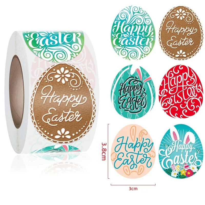 500 Pcs Happy Easter Stickers Cute Easter Rabbit Egg Self Adhesive Sticker Label For Easter Party Kids Gifts Bag Box Decor Tags