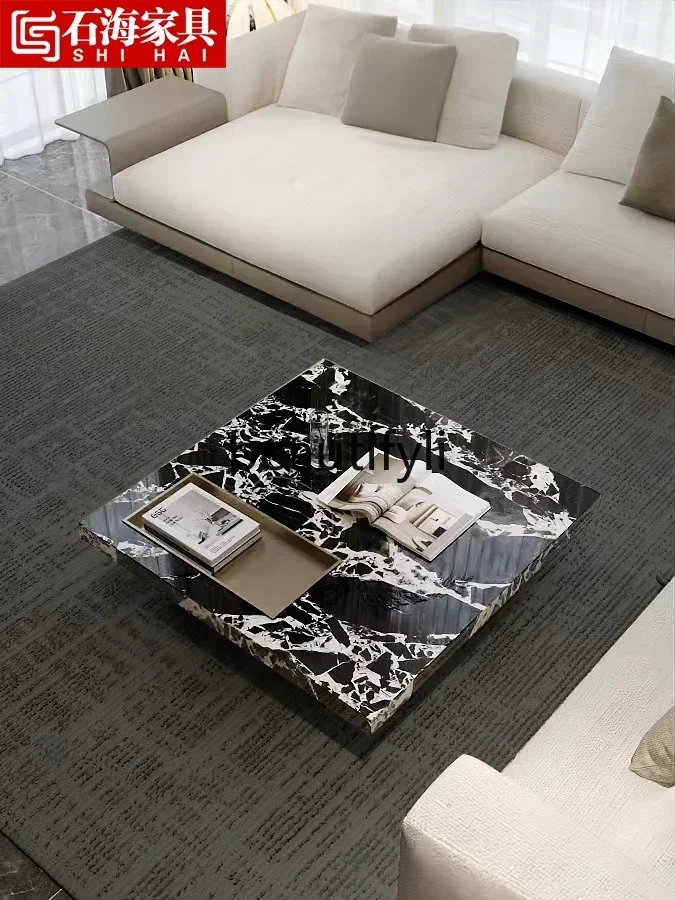182Q Natural marble luxury stone coffee table black box coffee table light luxury minimalist living room suare