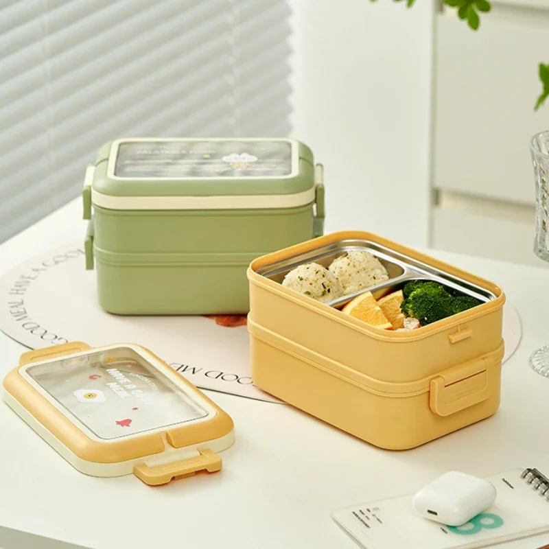 

Double Layered Bento Box Portable Stainless Steel Inner Thermal Insulation Lunch Box Food Containers for Students Office Workers