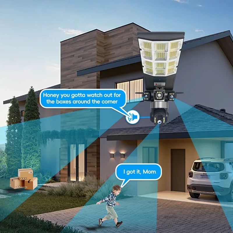 Solar 4G Wifi Street Light Camera Low Power 15MP 3 Lens APP Control Motion Detection Two-Way Voice Intercom Outdoor Camera