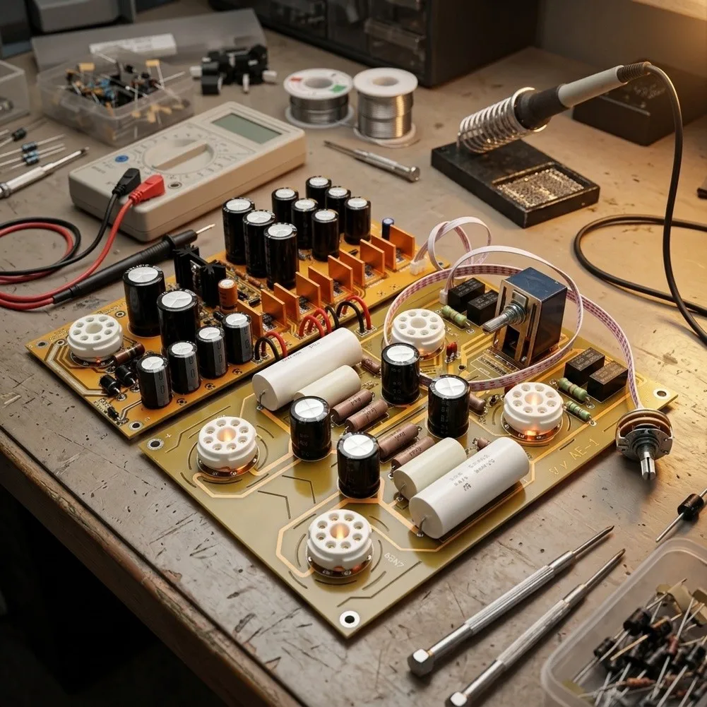 6SN7 Valve Preamp Kit for Audio Projects with PSU Board 4 Input Channels Gold Plated PCB 160x230mm Preamplifier Board