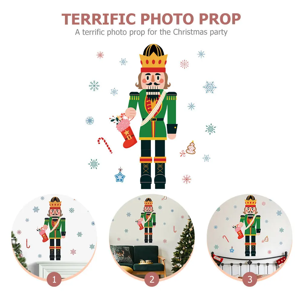 1 ورقة عيد الميلاد كسارة البندق نافذة ملصق قابلة لإعادة الاستخدام لاصق يتمسك للثلاجة نافذة الباب جدار حفلة صور الدعامة