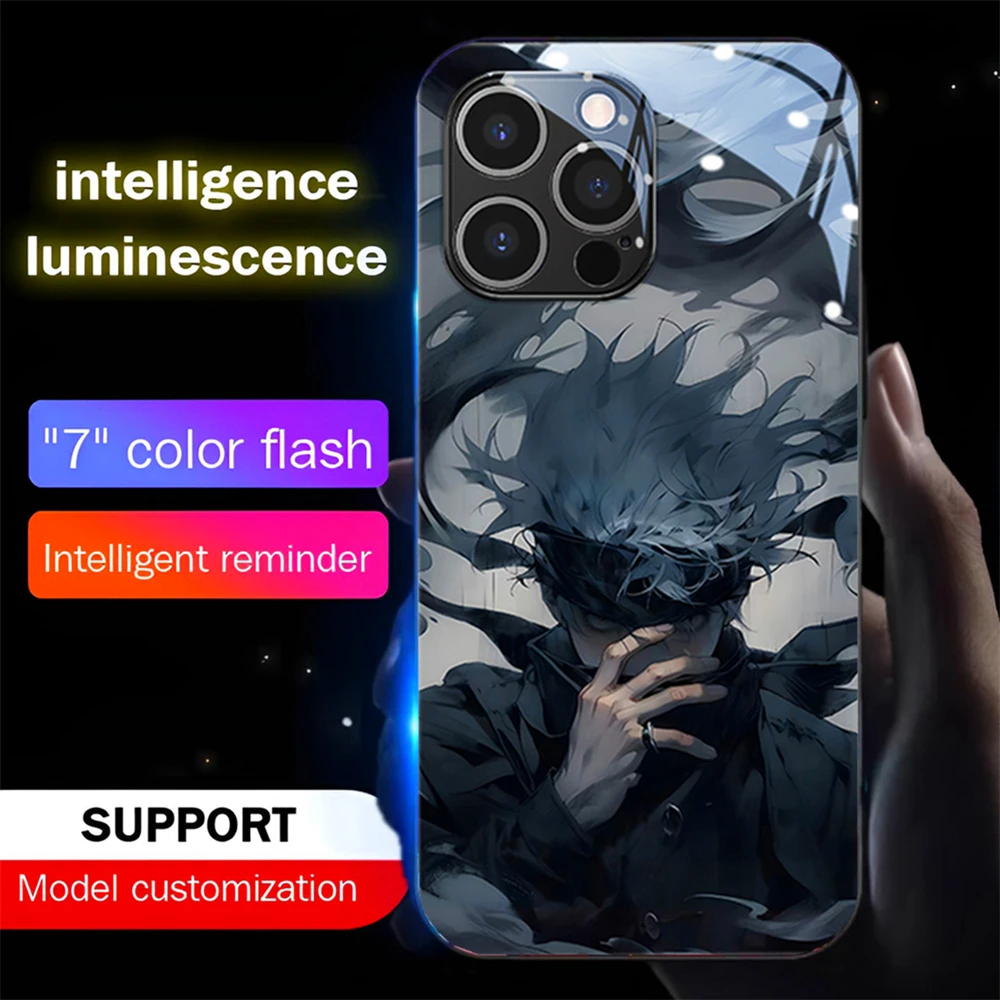 Popular Jujutsu Anime Cartoon Smart LED Light Glow Tempered Glass Phone Case For Samsung S26 S25 S24 S23 S22 S21 S20 Plus Ultra