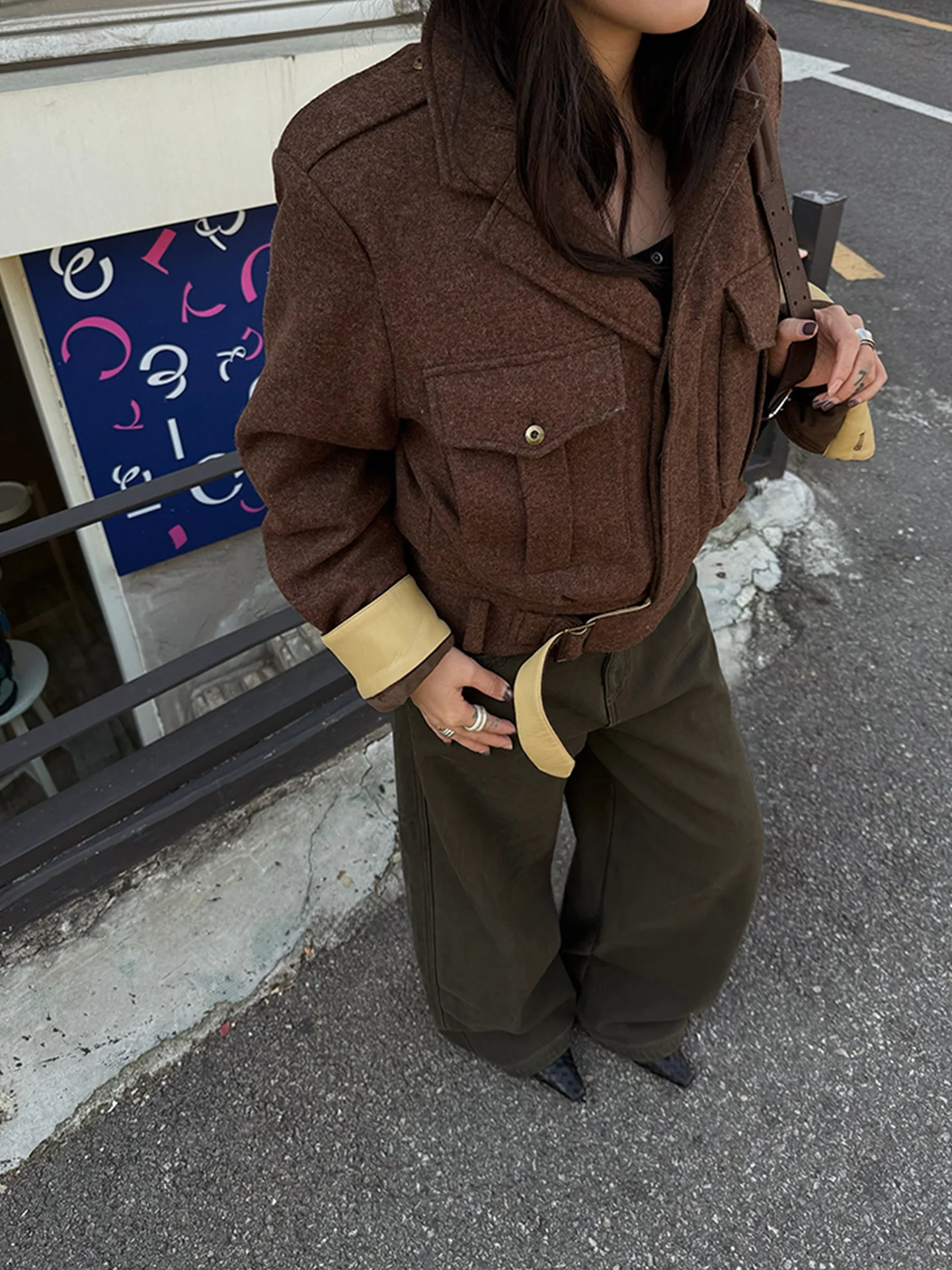 

Women's Thiened Camel Wool Jaet Coat 2025 Winter New Sle ey Versatile Cotton Warm Top Straight Cut Long Sve Zipper