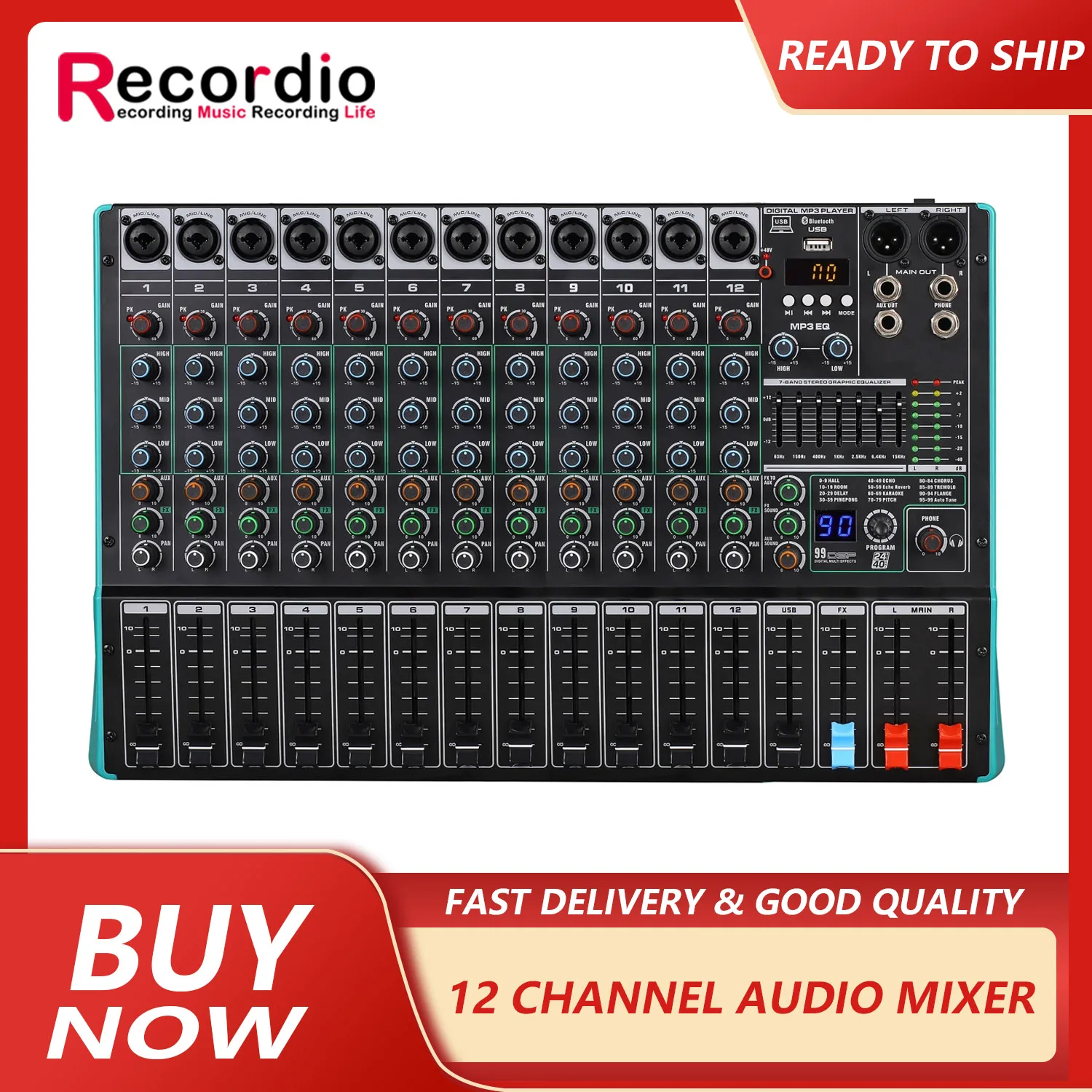 

GAX-TK12 High quality 99 DSP digital reverb effects 12 channel professional mixer with Usb stage performance DJ equipment