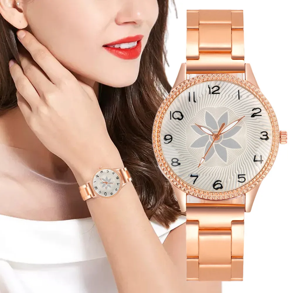 

Luxury Simple 2023 New Ladies Watches Fashions White Floral Pattern Women Quartz Watche Alloy Strap Ladies Clock Wristwatches