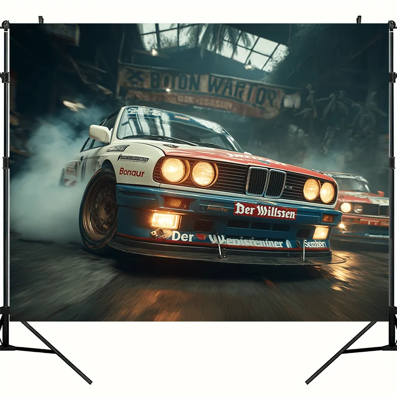 2D flach, 1 Stück atemberaubendes Supercar-Rennbanner – Partybanner und Fotohintergrund, Polyestermaterial-Hintergrundstoff – Detail 8