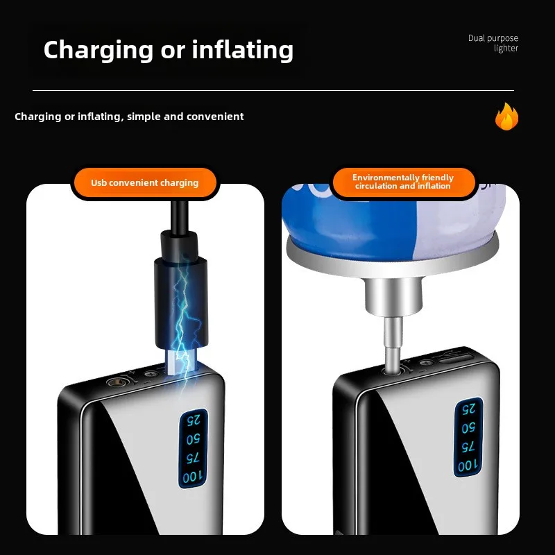Gas and Electricity Dual-use Dual Arc Lighter USB Charging Electronic Windproof Cigarette Lighter Creative Wholesale