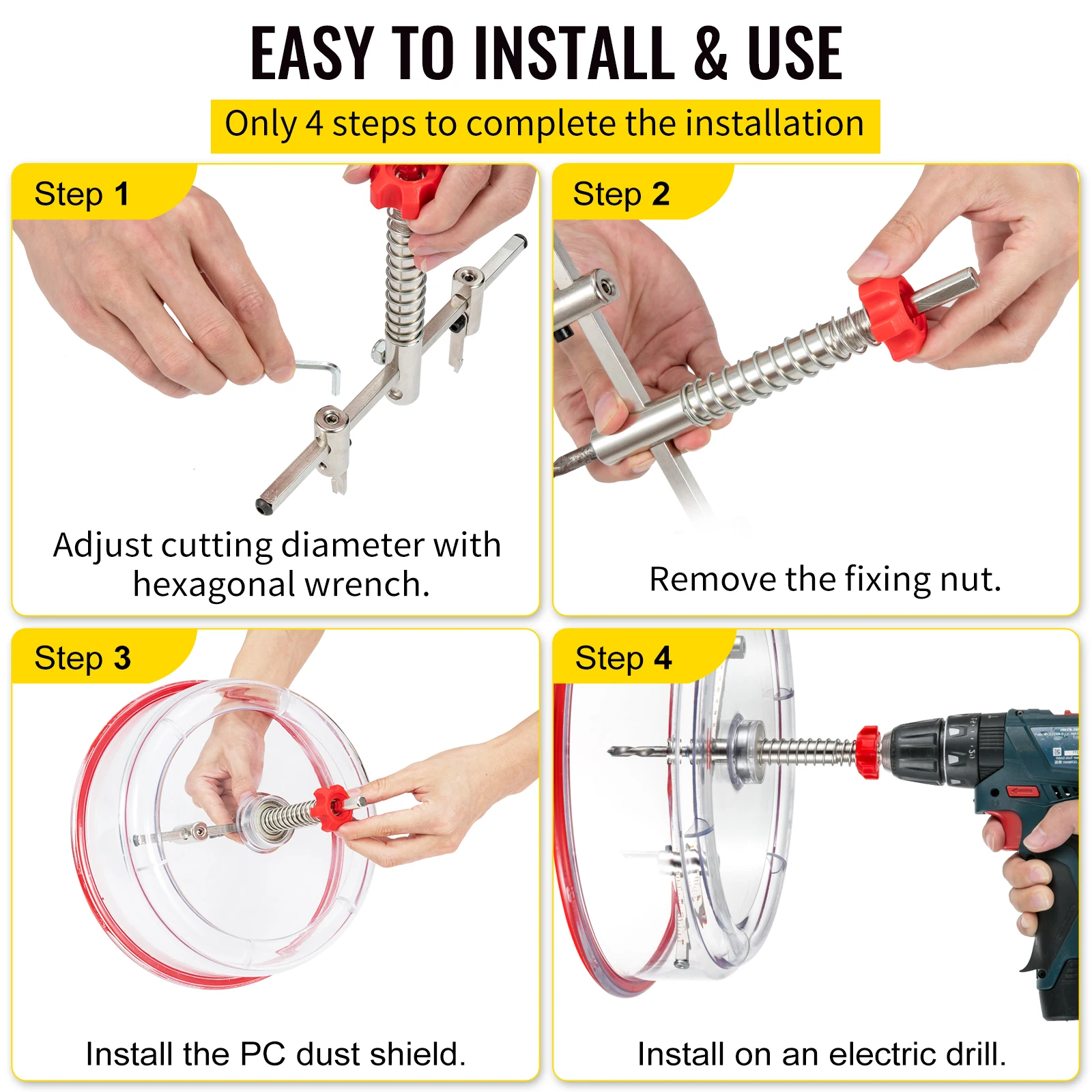 VEVOR 40-200mm 40-300mm Adjustable Steel Hole Saw Cutter Kit w/ Shield Hole Cutter Drill Bit DIY Tool for Sheetrock Veneer Slate