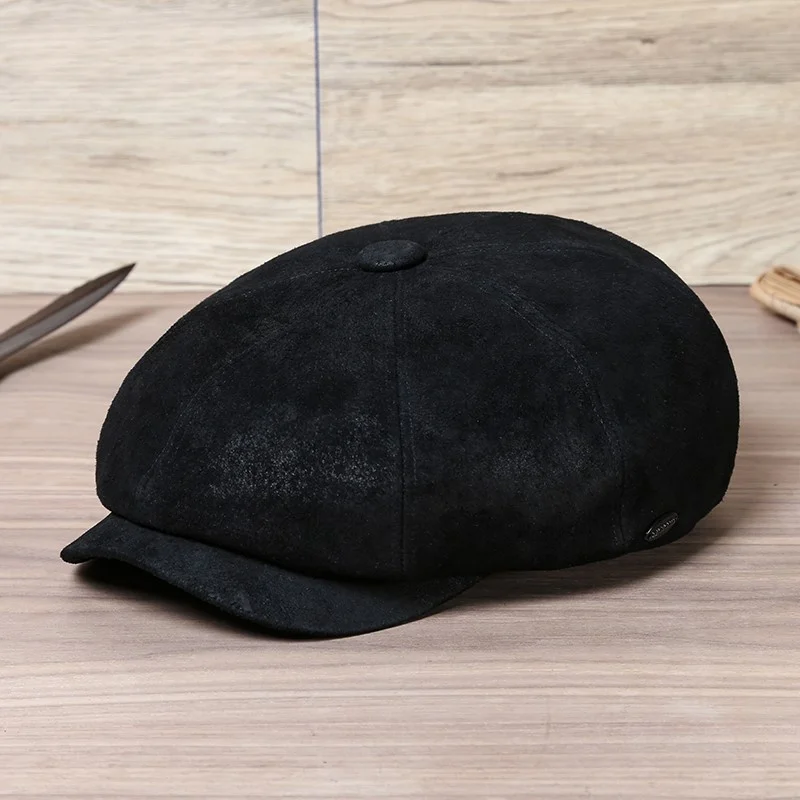 Retro Octagonal Hat Men's Leather New Newsboy Cap Casual Painter