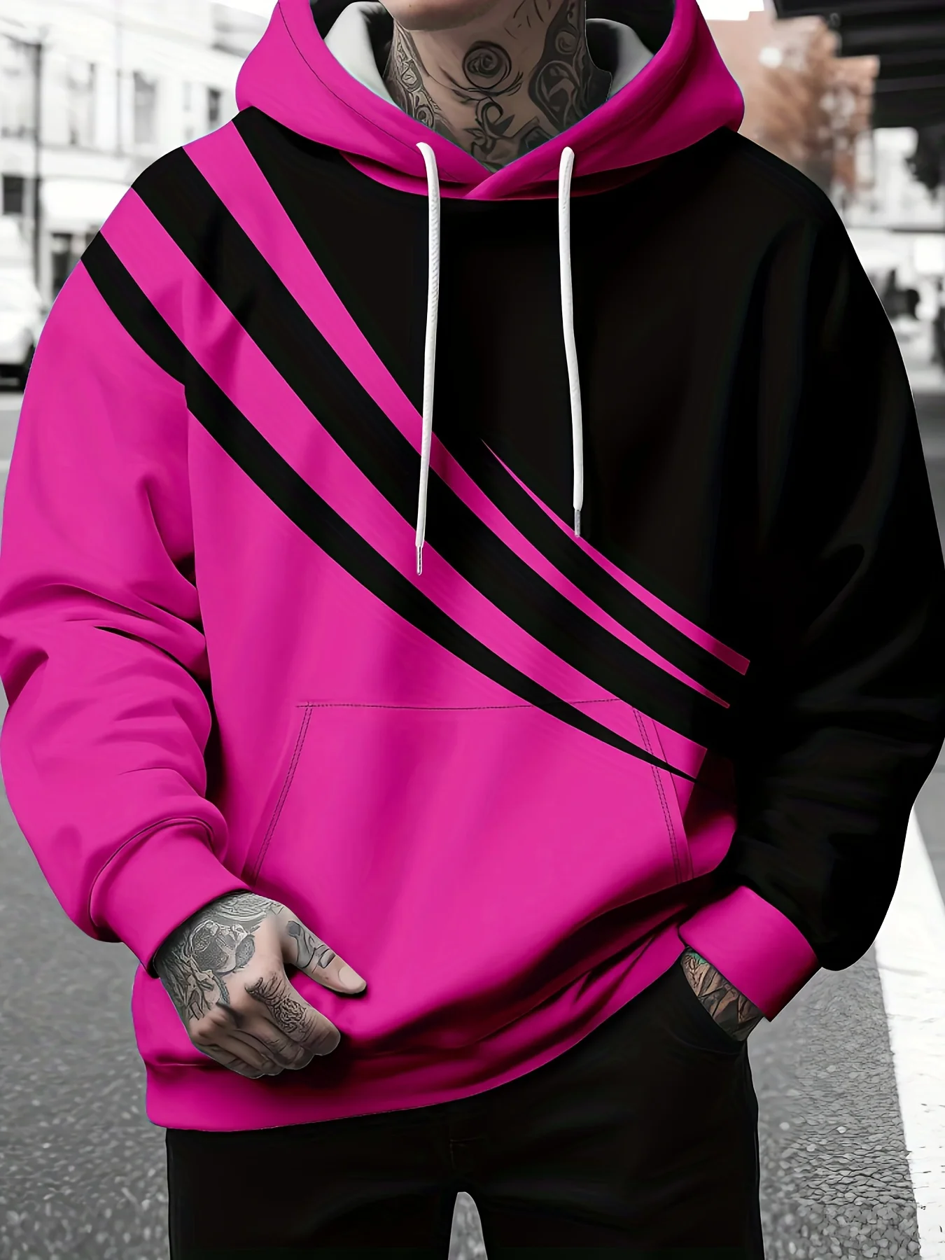 New model: men’s hooded long-sleeve loose-fitting casual printed basic sweatshirt. Perfect for young people in spring, summer, a