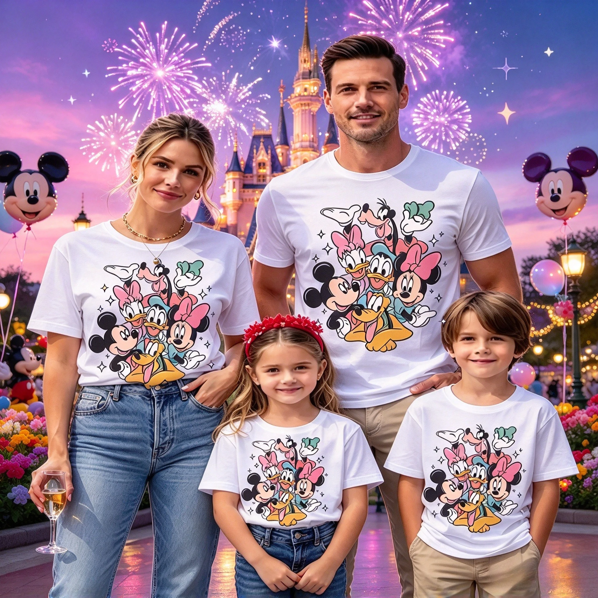 2026 Magic Kingdom Family Matching Shirts Solid Plain Crew Neck Tees Mom Dad Son Daughter Holiday Short Sleeve Tops