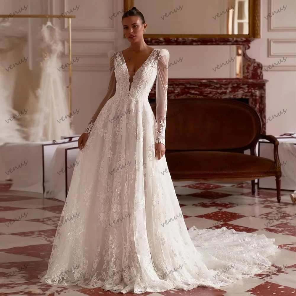 

Изысканные свадебные платья: сияющие, с кружевными аппликациями, длинными рукавами, открытой спиной, очаровательные и изящные (Vestidos De Novia)