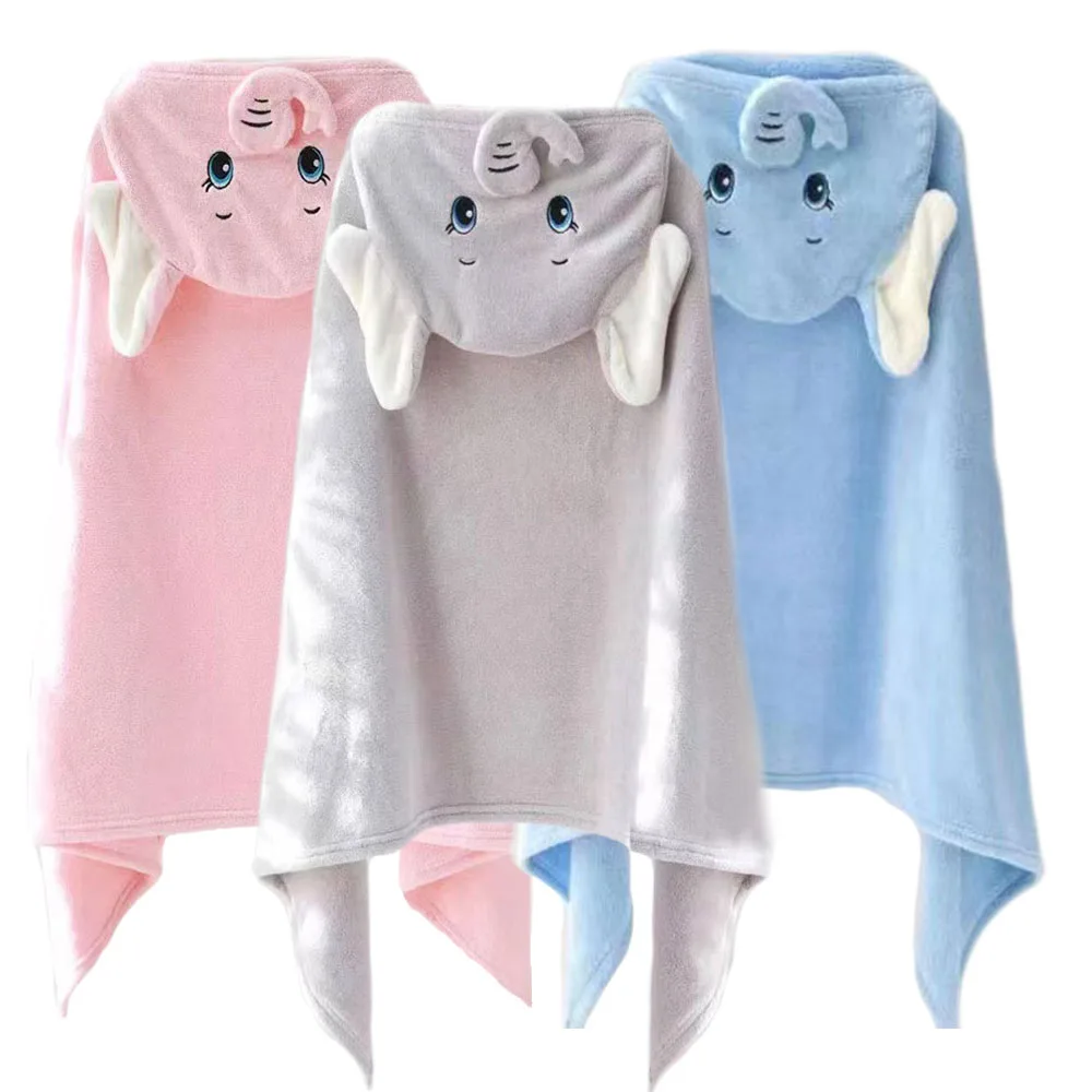 2023 Baby Elephant Bathrobe Flannel Cloak Cartoon Boy Girl Ultra-Soft Hooded Spa Robe Bath Towel Baby Shower Gift