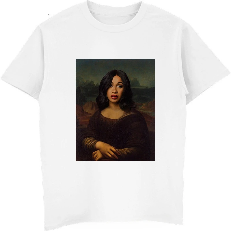 Cardi B Mona Lisa Black T-shirt Size Style Short Sleeve Print Tee Shirt Men Short Sleeve Cotton Tops Harajuku men clothing