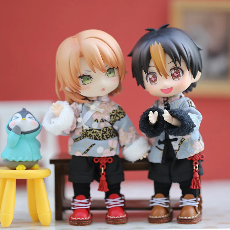 1/12 OB11 Doll Clothes Chinese New Year Tang Suit Set - Red Traditional Jacket + Black Pants with Chinese Knot for Nendoroid YMY view 4