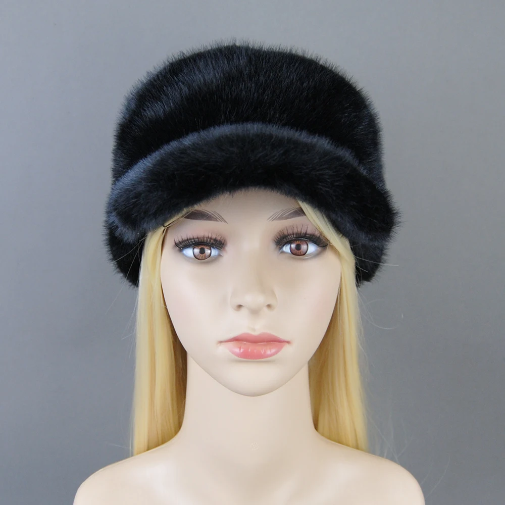 2024 False Fashionable Brand Visors Artificial Caps Mink Fur Hats For Women Warm Russian Winter Hat Luxurious False Mink Fur Cap