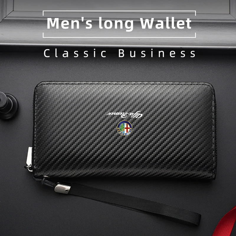 Men Business Long Wallet Carbon Fibre Coin Purse Key Holder Bank Card Bag For Alfa Romeo Giulietta GT Mito Brera Giulia Stelvio