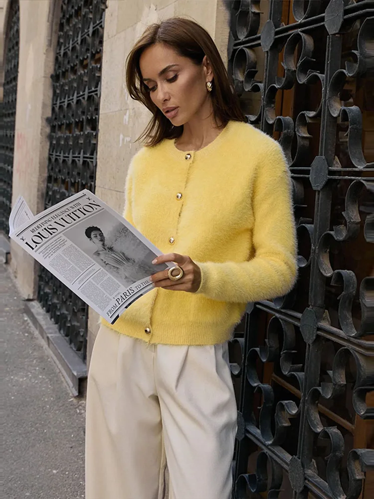 Suéter de punto informal para mujer, cárdigan holgado liso con cuello redondo, Top de punto de una sola botonadura, abrigo cárdigan para mujer 2025